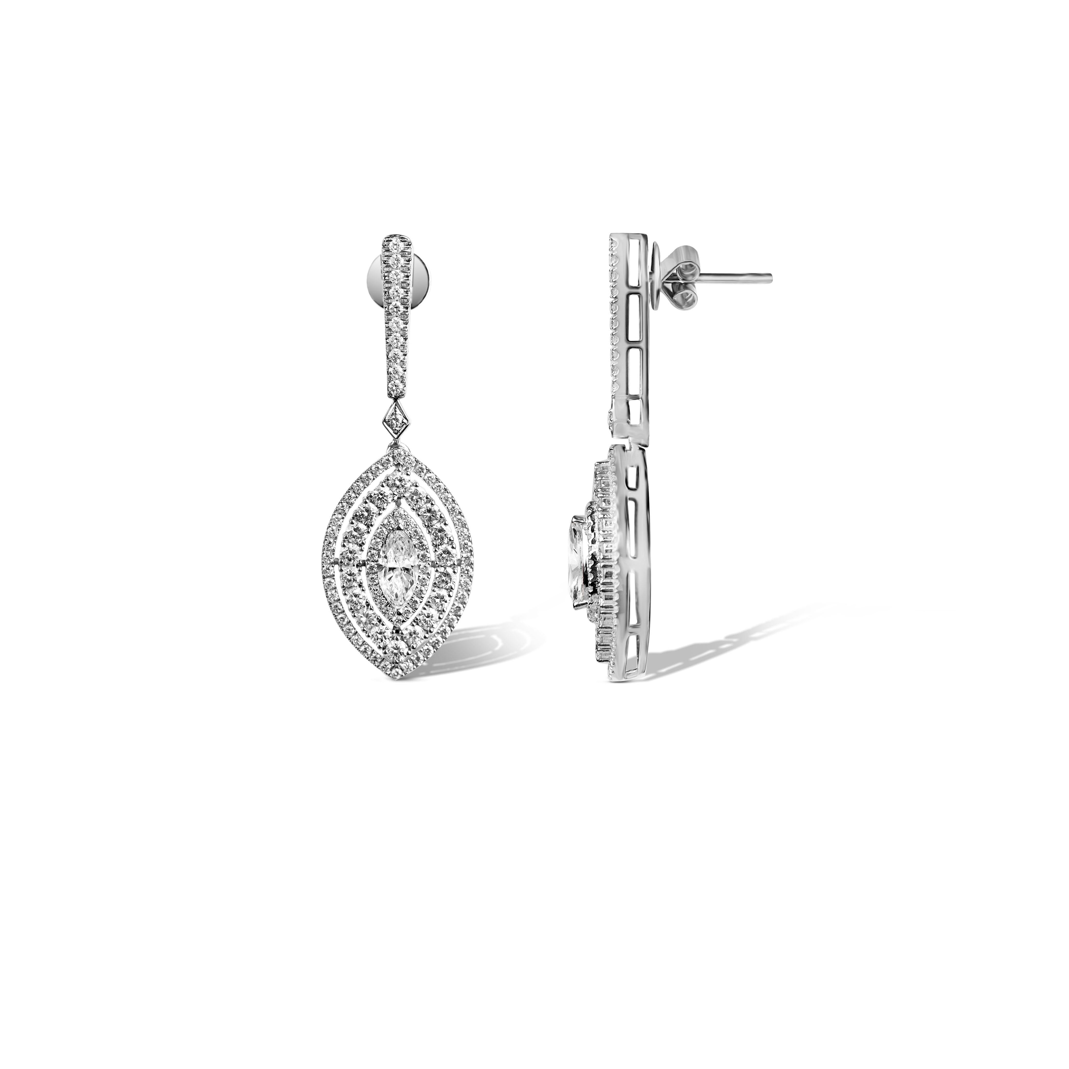 GIA Report Certified 0.5 ct Art Deco Diamond Marquise Cut Drop Dangle Earrings In New Condition For Sale In Jaipur, RJ