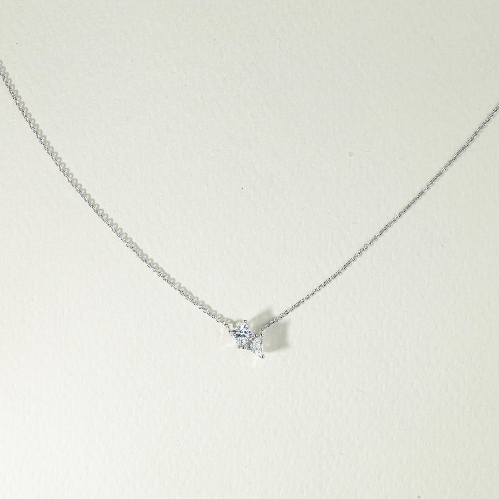 Art Deco GIA Report Certified 0.75 Carats Princess Triangle Diamond Pendant Necklace For Sale