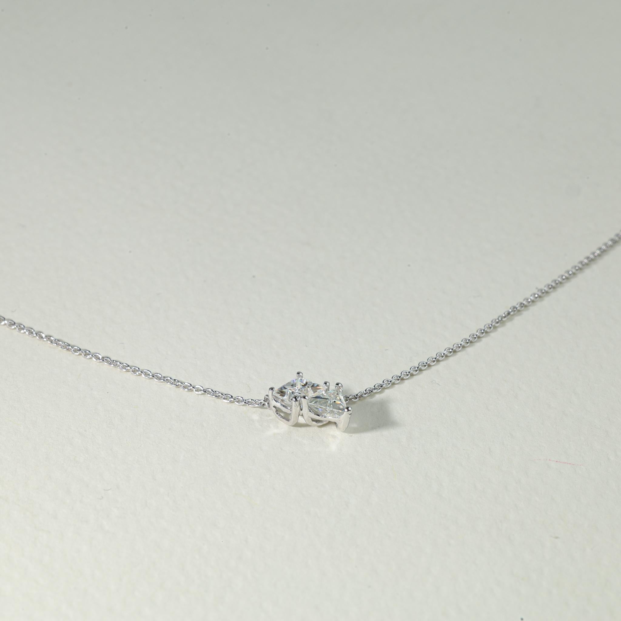 Princess Cut GIA Report Certified 0.75 Carats Princess Triangle Diamond Pendant Necklace For Sale