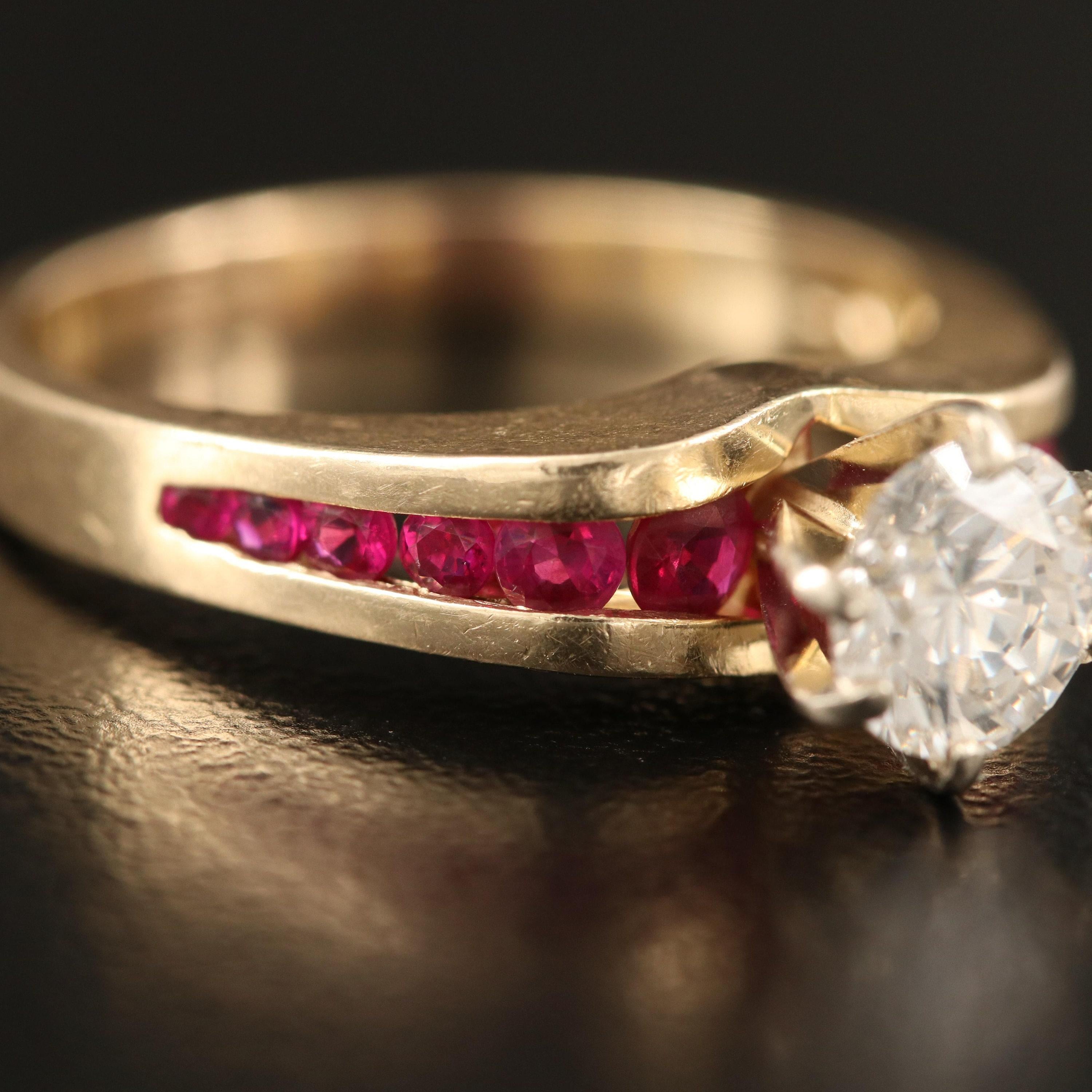 For Sale:  Vintage Natural Solitaire Diamond and Ruby Half Eternity Engagement Band Ring 2