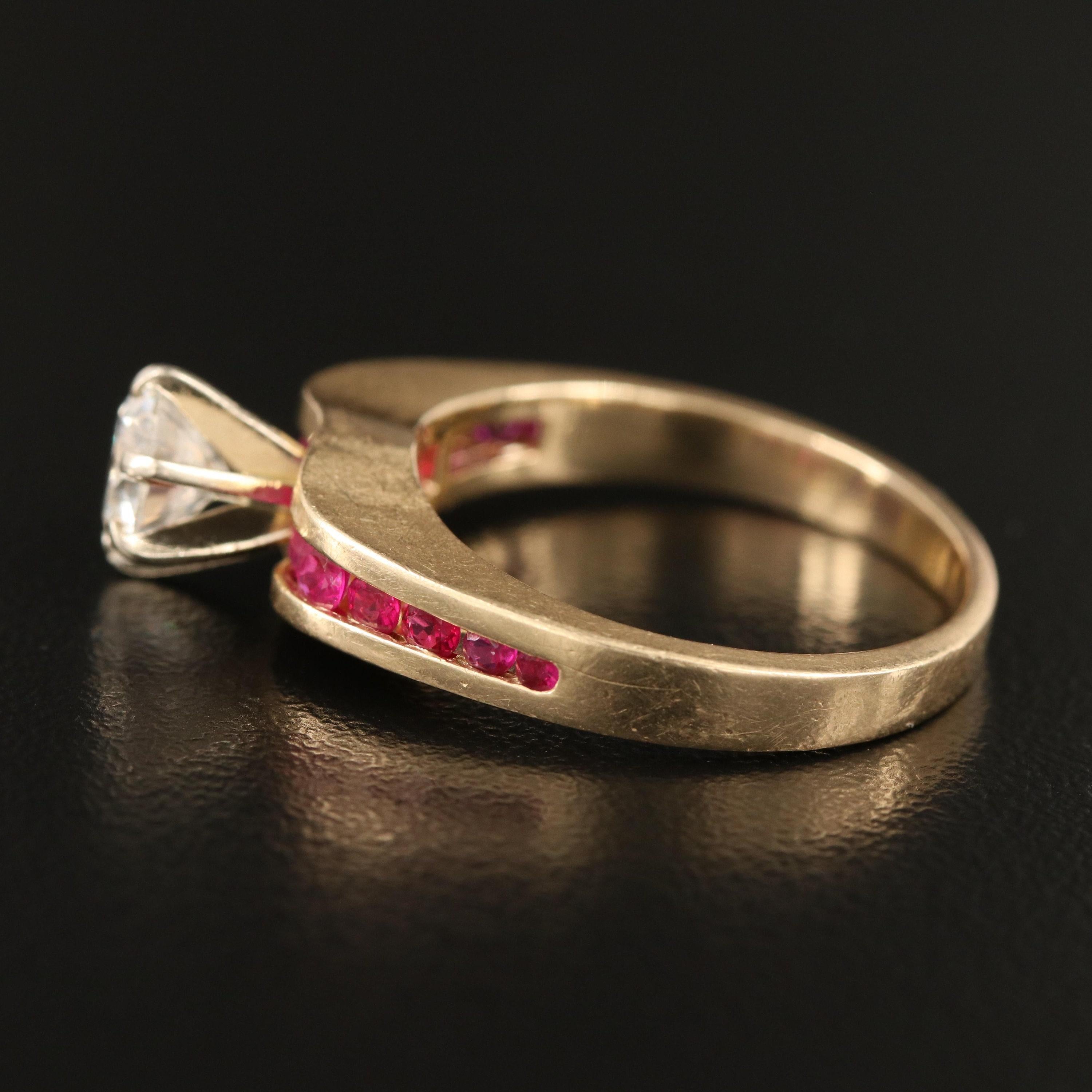 For Sale:  Vintage Natural Solitaire Diamond and Ruby Half Eternity Engagement Band Ring 3