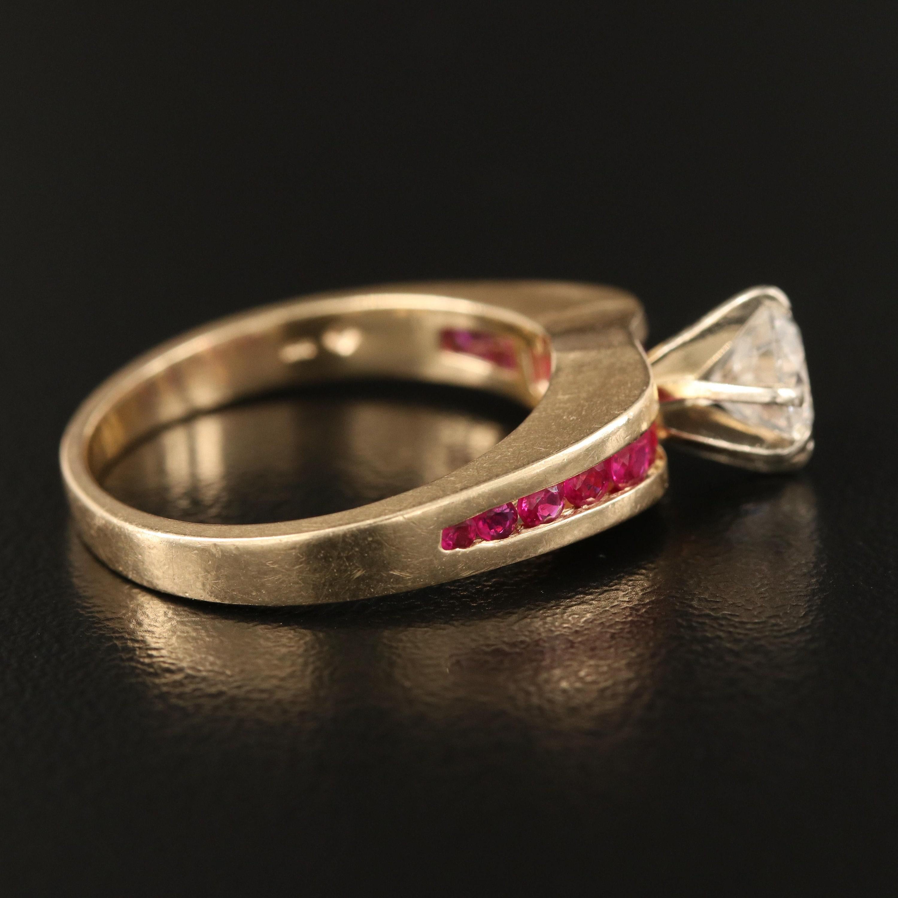 For Sale:  Vintage Natural Solitaire Diamond and Ruby Half Eternity Engagement Band Ring 4