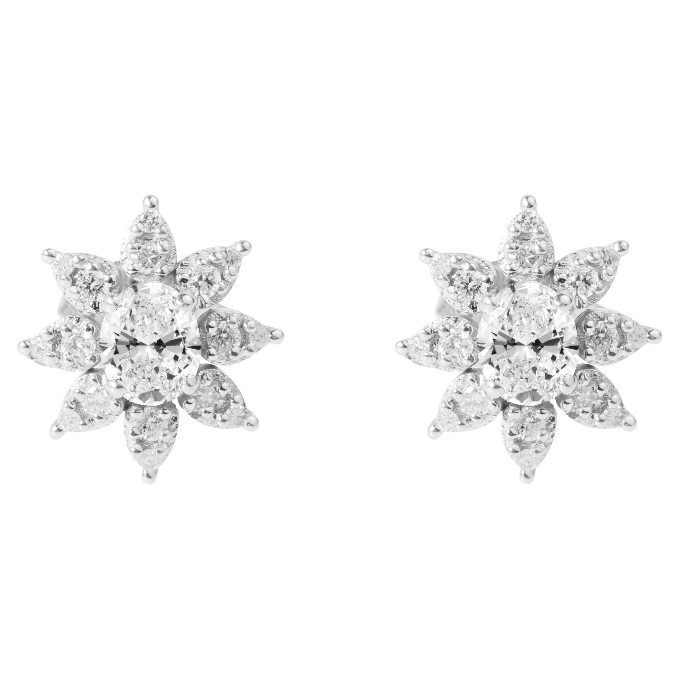 GIA Report Certified 0.8 Carats Oval E VS Natural Diamond Halo Stud Earrings For Sale