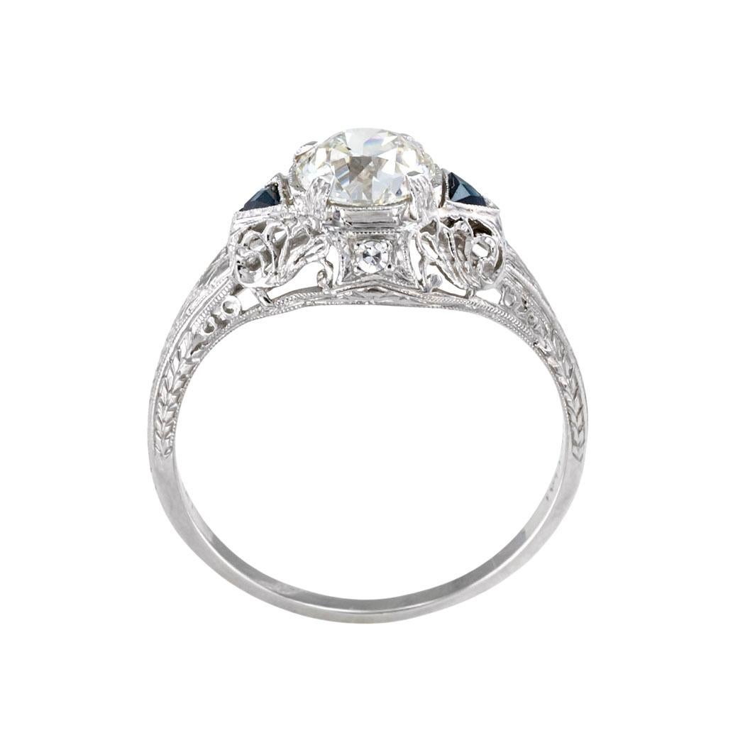 GIA Report Certified 0.87 Carat Diamond Art Deco Engagement Ring In Good Condition In Los Angeles, CA