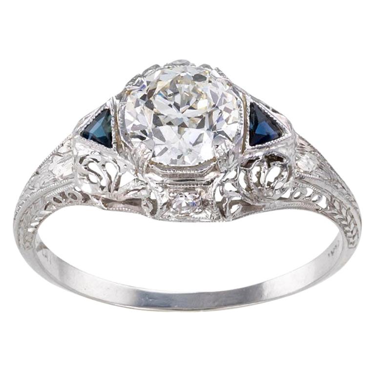 GIA Report Certified 0.87 Carat Diamond Art Deco Engagement Ring