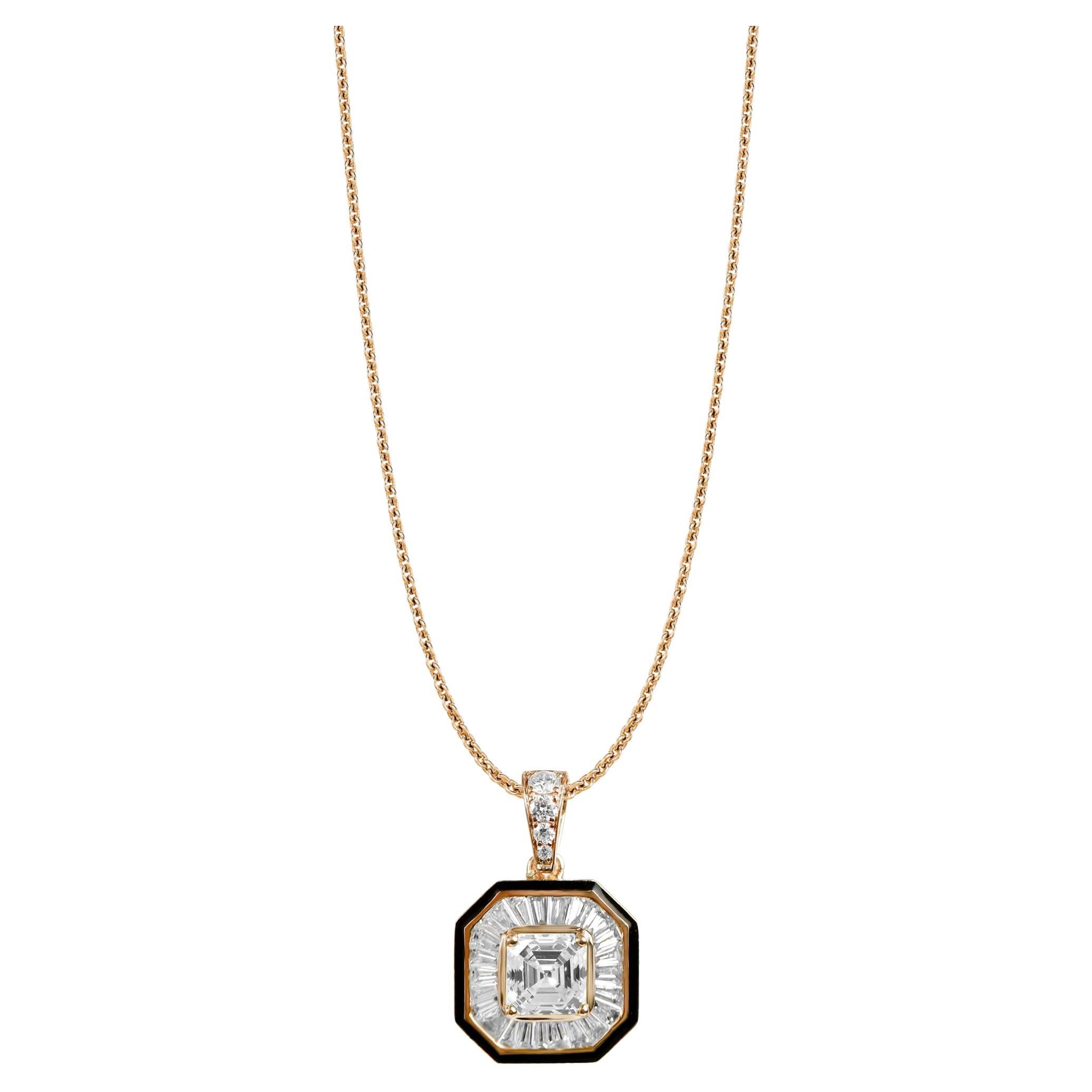 GIA Report Certified 1 Carat Asscher Cut E VS Diamond Halo Pendant Necklace