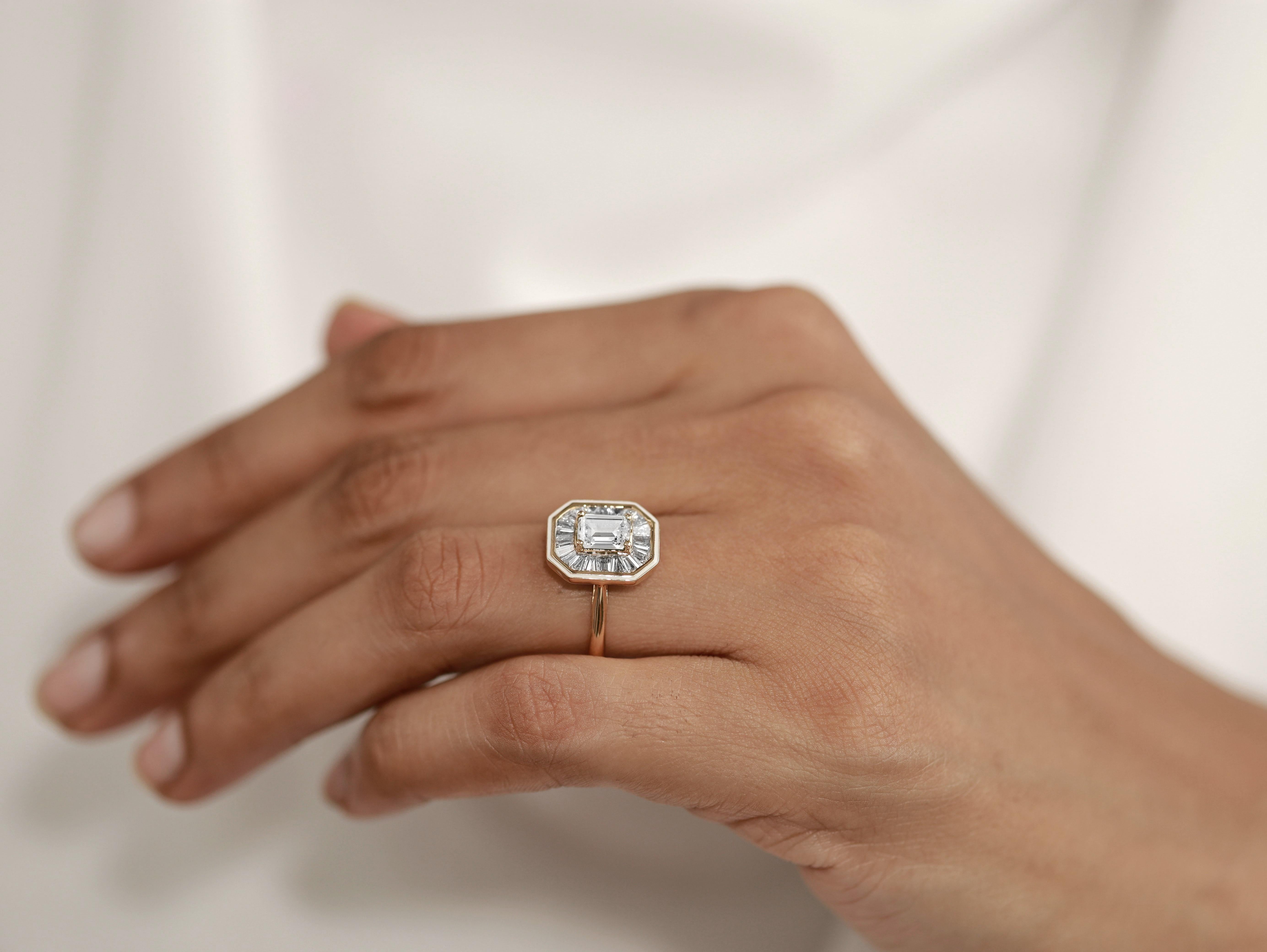 Women's GIA Report Certified 1 Carat D VVS Emerald Cut Diamond 18k Halo Engagement Ring For Sale