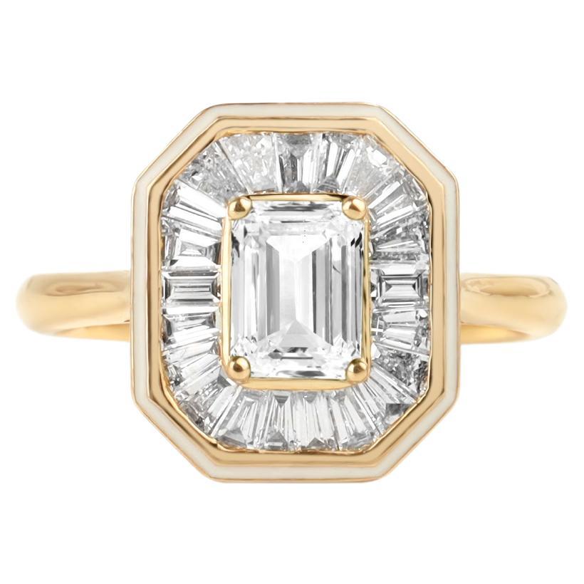 GIA Report Certified 1 Carat D VVS Emerald Cut Diamond 18k Halo Engagement Ring