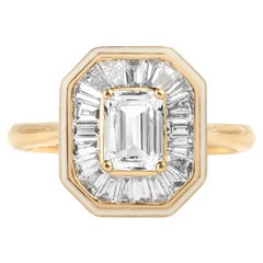 Informe GIA Certificado 1 Quilate D VVS Diamante talla esmeralda 18k Halo Anillo de compromiso