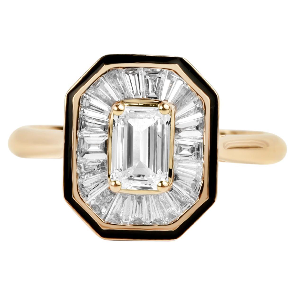 GIA Report Certified 1 Carat D VVS Emerald Cut Diamond 18k Halo Engagement Ring