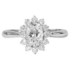 GIA Report Certified 1 Carat E VS Oval Cut Diamond 18k Halo Engagement Ring
