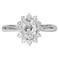 Rapporto GIA Certificato 1 Carato E VS Diamante Taglio Ovale 18k Anello di fidanzamento aureolato