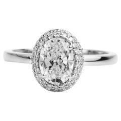 GIA Report Certified 1 Carat E VS Oval Cut Diamond 18k Halo Engagement Ring