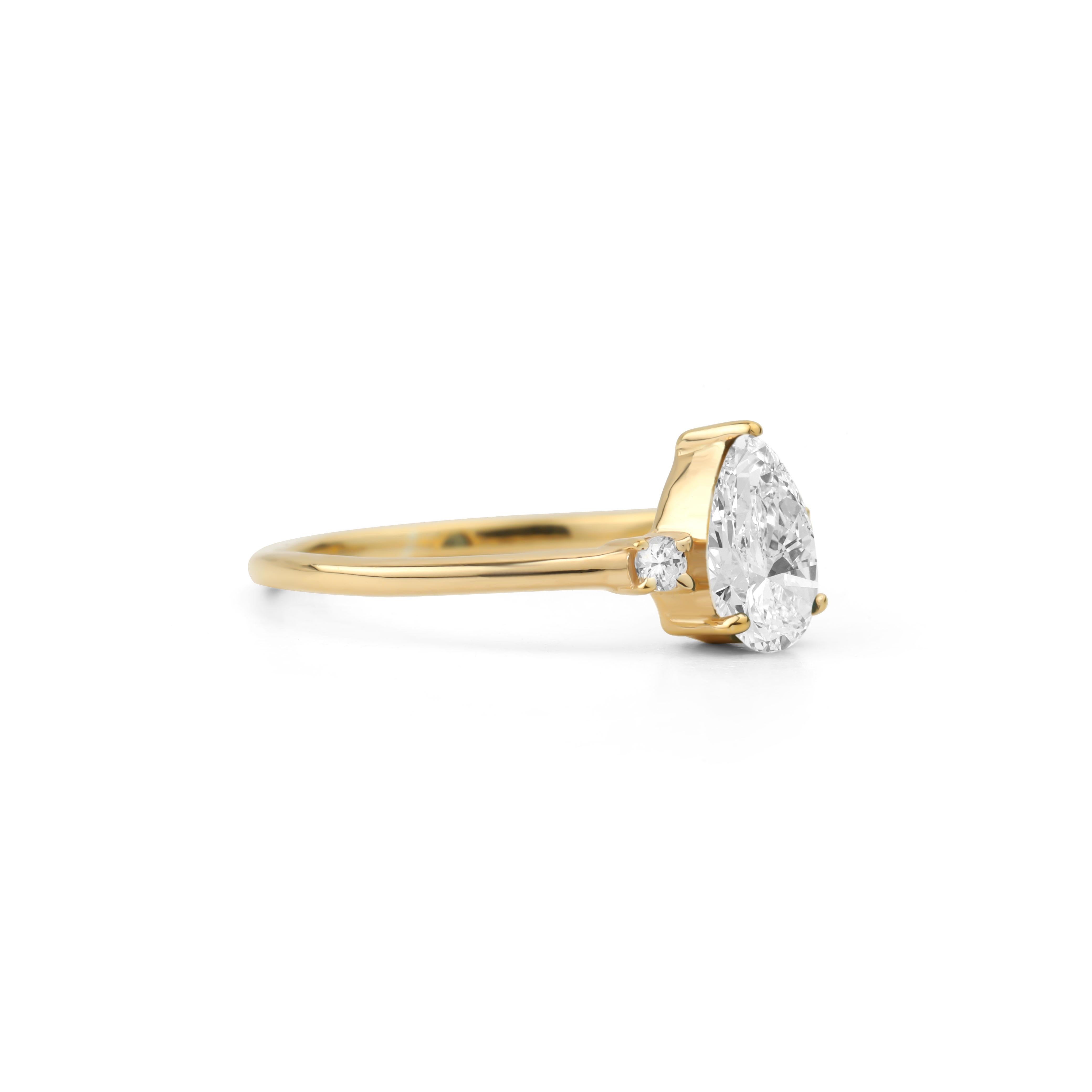 Art Deco GIA Report Certified 1 Carat E VS Pear Cut Diamond 18k Halo Engagement Ring For Sale