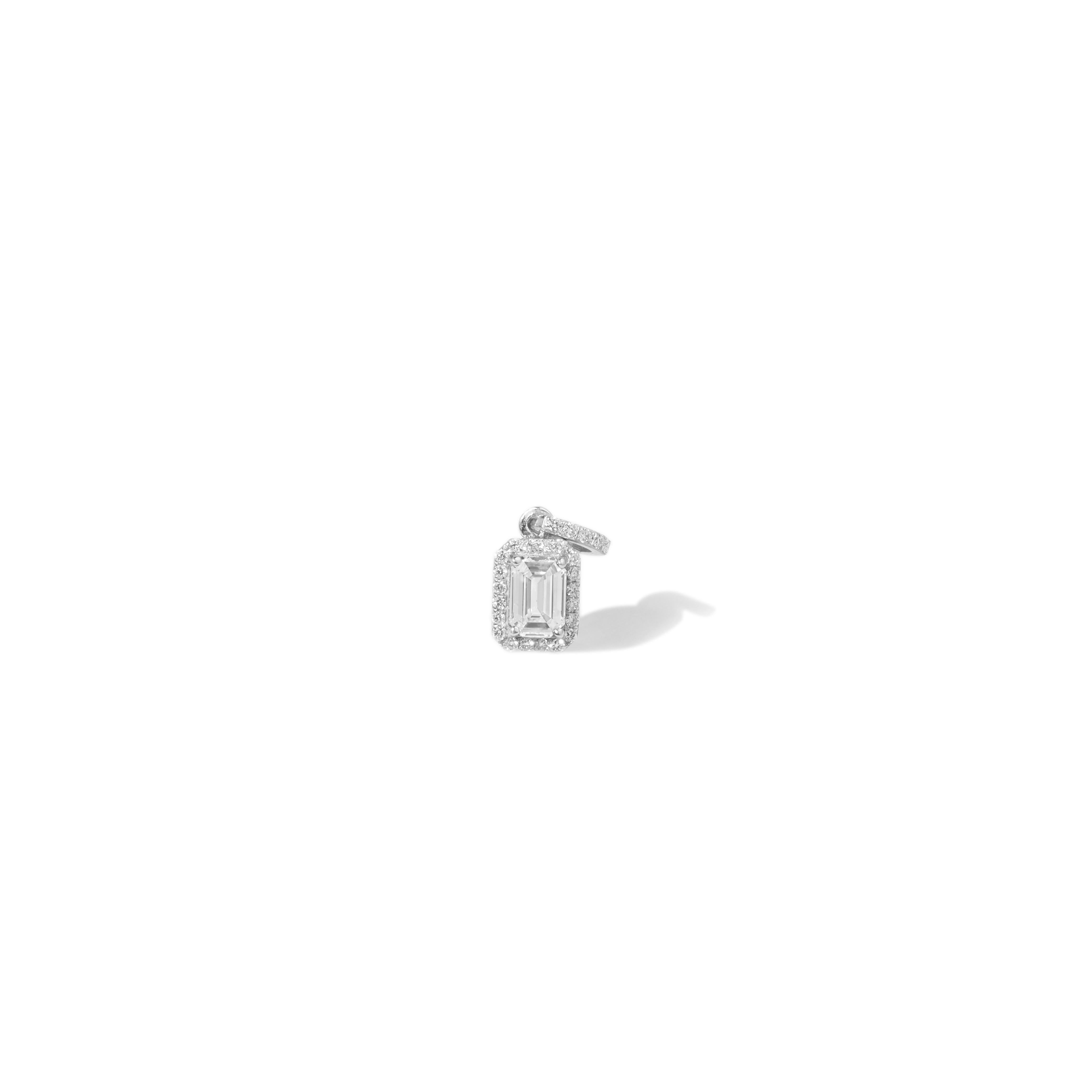 Art Deco GIA Certified 1.00ct Emerald‑Cut Diamond Halo Pendant Necklace in 18K White Gold For Sale