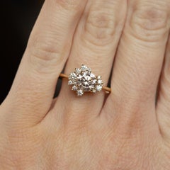Natural 1 Carat Floral Diamond Yellow Gold Engagement Art Deco Bridal Ring
