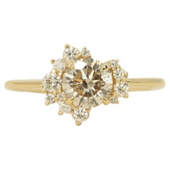 Natural 1 Carat Floral Diamond Yellow Gold Engagement Art Deco Bridal Ring