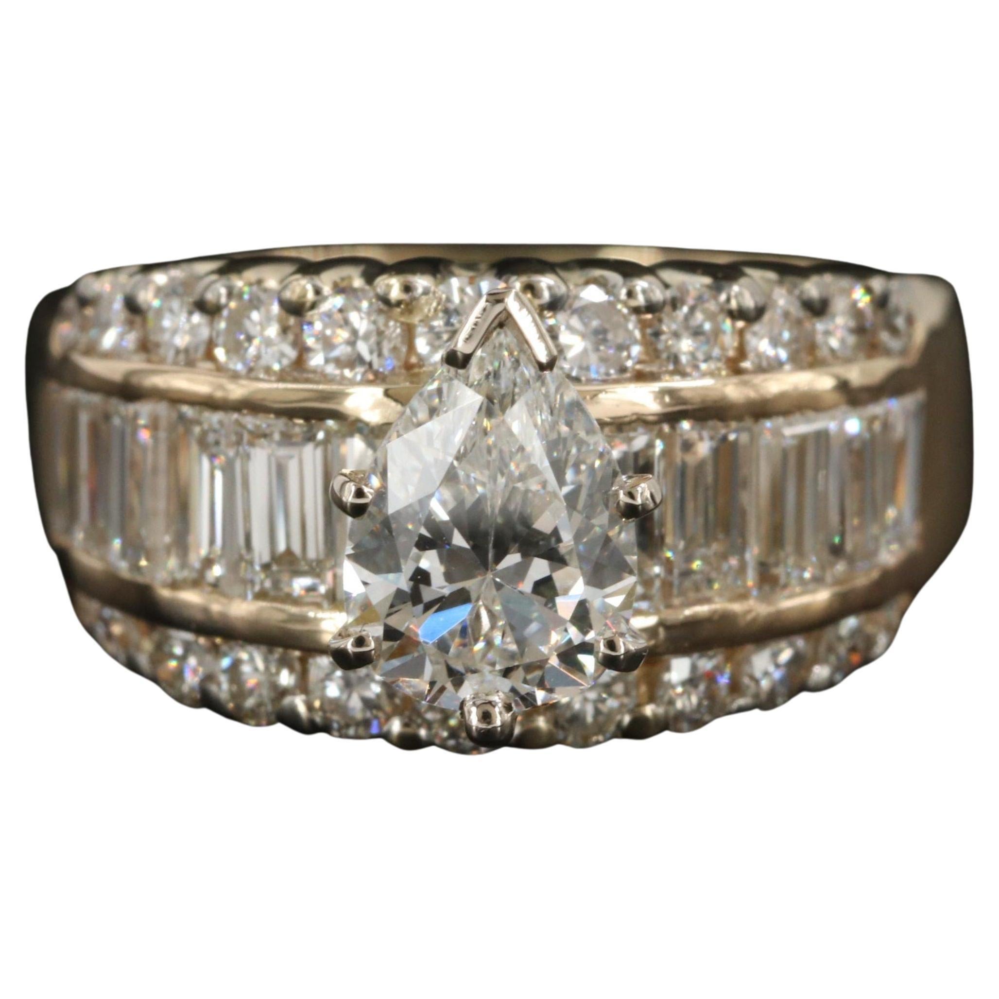 For Sale:  Art Deco 3.59 CT Certified Natural Diamond Engagement Ring in 18K Gold