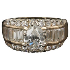 Vintage Natural 1 Carat Pear Cut Diamond Yellow Gold Engagement Ring