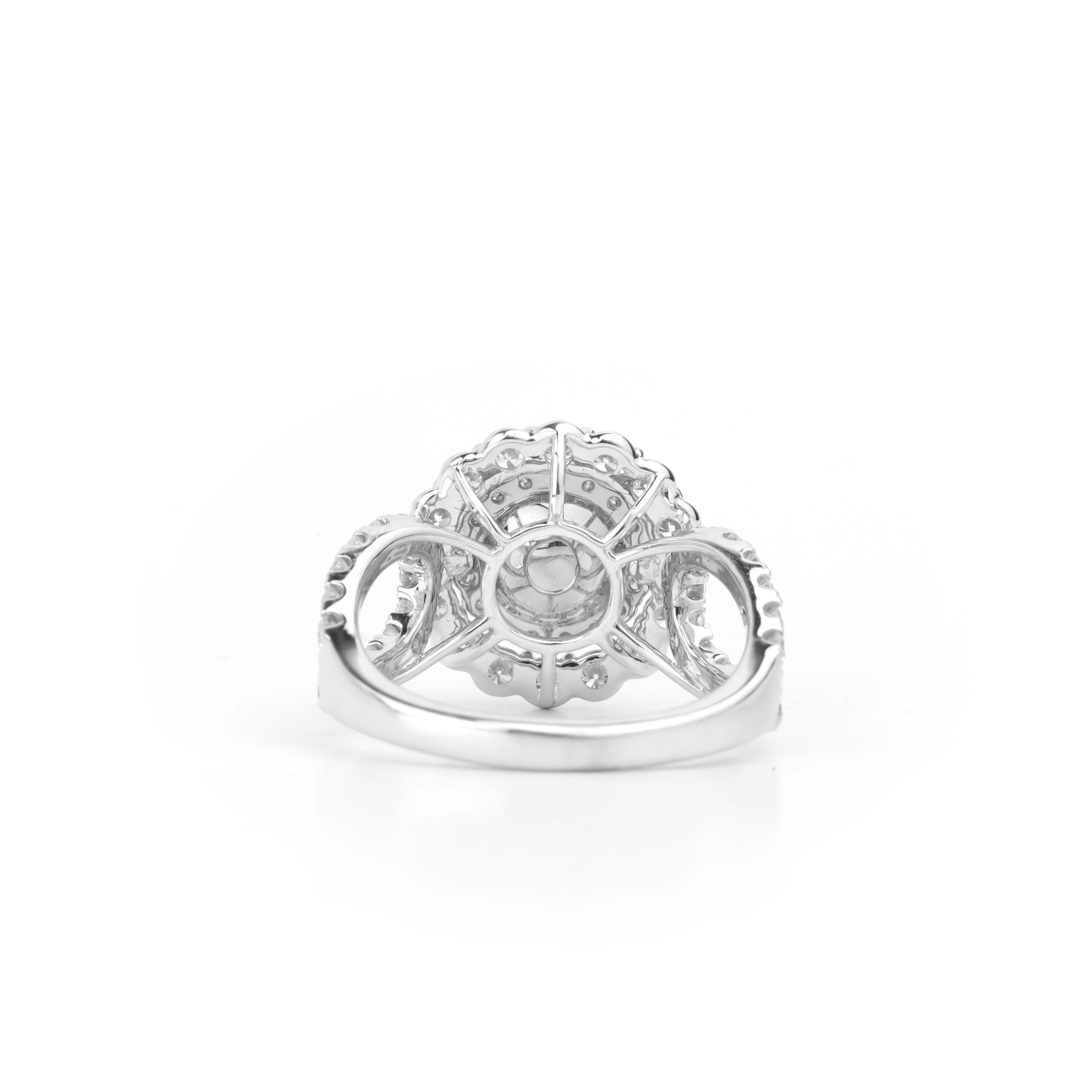 Princess Cut GIA Report Certified 1 Carat Round Cut Double Halo Diamond Ring 18k White Gold For Sale