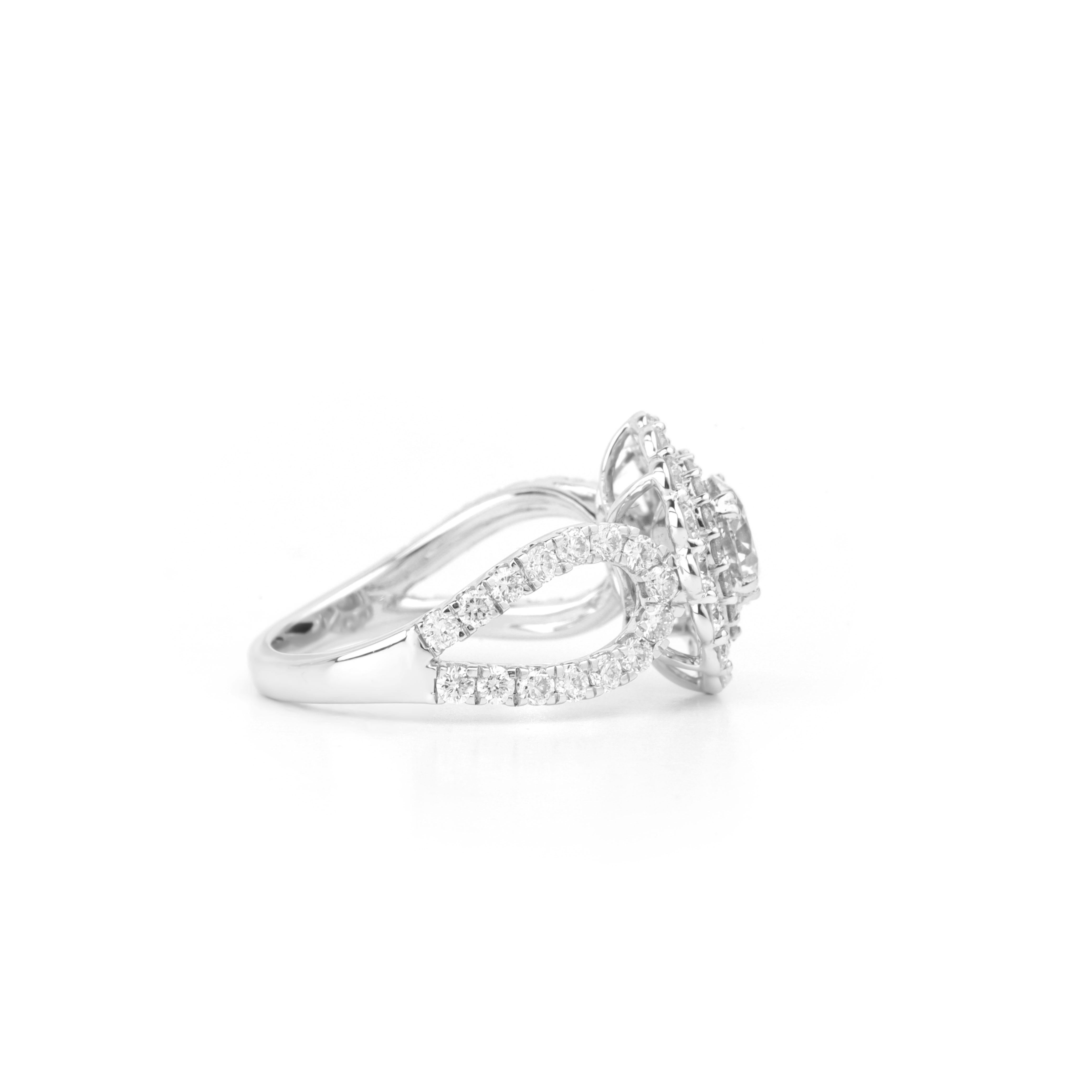 GIA Report Certified 1 Carat Round Cut Double Halo Diamond Ring 18k White Gold In New Condition For Sale In Jaipur, RJ