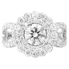 GIA Report Certified 1 Carat Round Cut Double Halo Diamond Ring 18k White Gold
