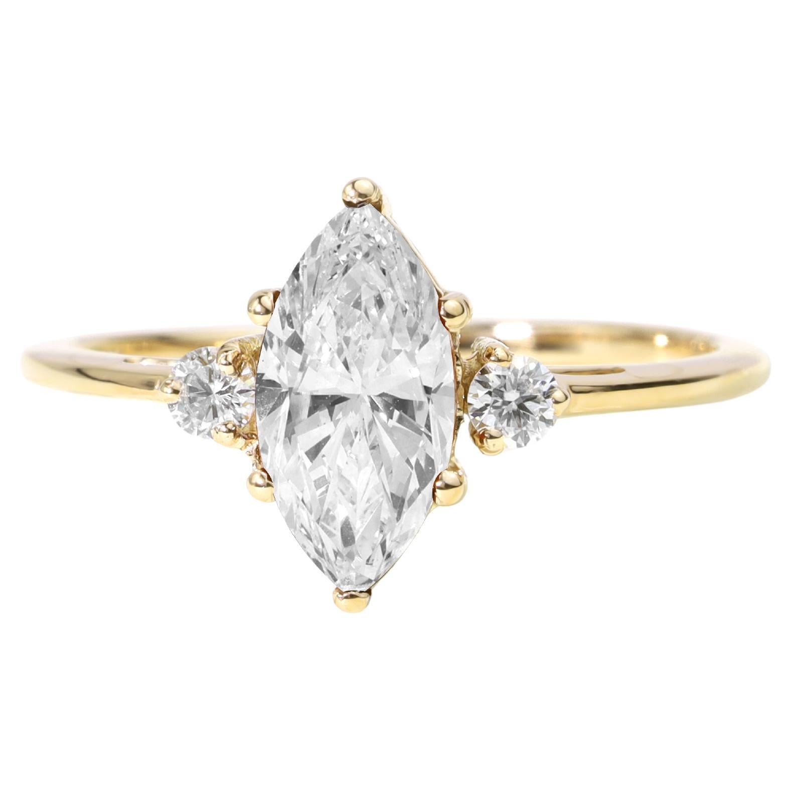 GIA Report Certified 1 Ct Marquise E VVS Diamond Halo Ring in 18k Yellow Gold