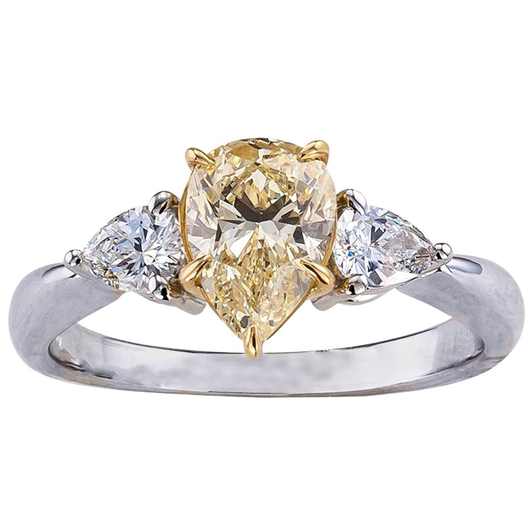 GIA Report Certified 1.00 Carat Fancy Light Yellow Diamond Engagement Ring