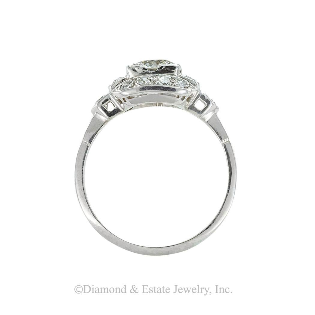Art déco Bague de fiançailles Rin en platine avec diamant de taille européenne ancienne certifié par le GIA de 1,02 carat en vente