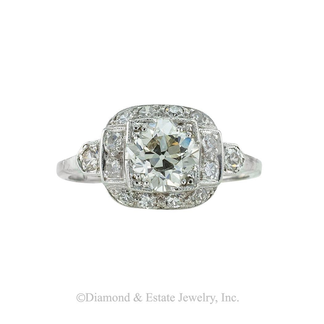 Bague de fiançailles Rin en platine avec diamant de taille européenne ancienne certifié par le GIA de 1,02 carat Bon état - En vente à Los Angeles, CA