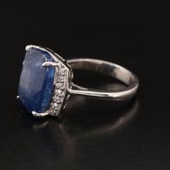 9 Carat Natural Sapphire Diamond Engagement Ring Set in 18K Gold, Cocktail Ring