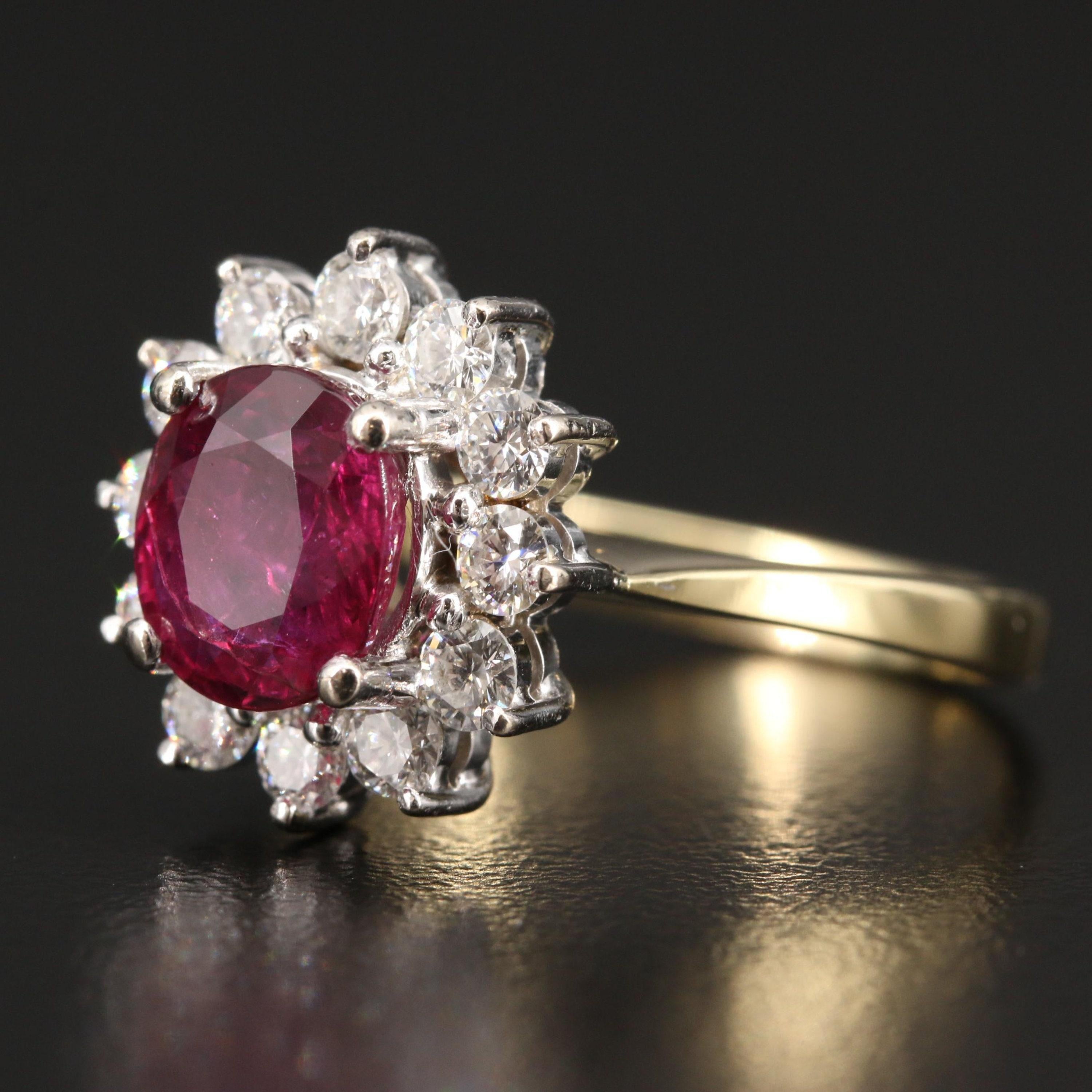 For Sale:  Certified 1.19 Carat Ruby Diamond Engagement Ring Floral Halo Ruby Bridal Ring 2