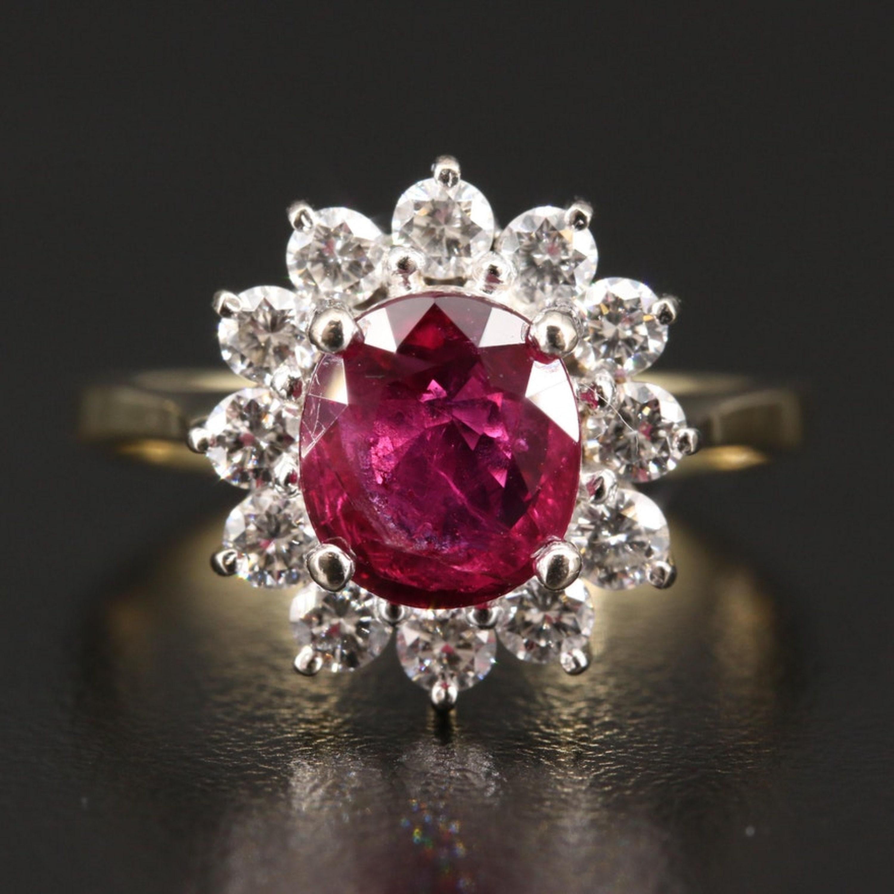 For Sale:  Certified 1.19 Carat Ruby Diamond Engagement Ring Floral Halo Ruby Bridal Ring 4