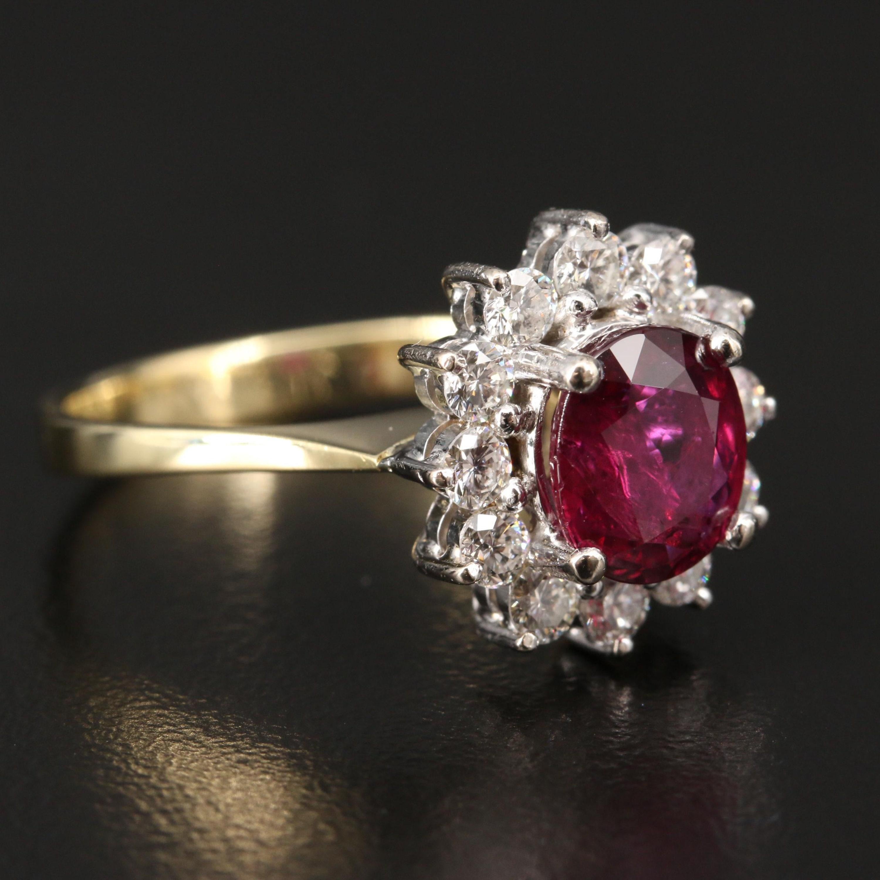 For Sale:  Certified 1.19 Carat Ruby Diamond Engagement Ring Floral Halo Ruby Bridal Ring 6