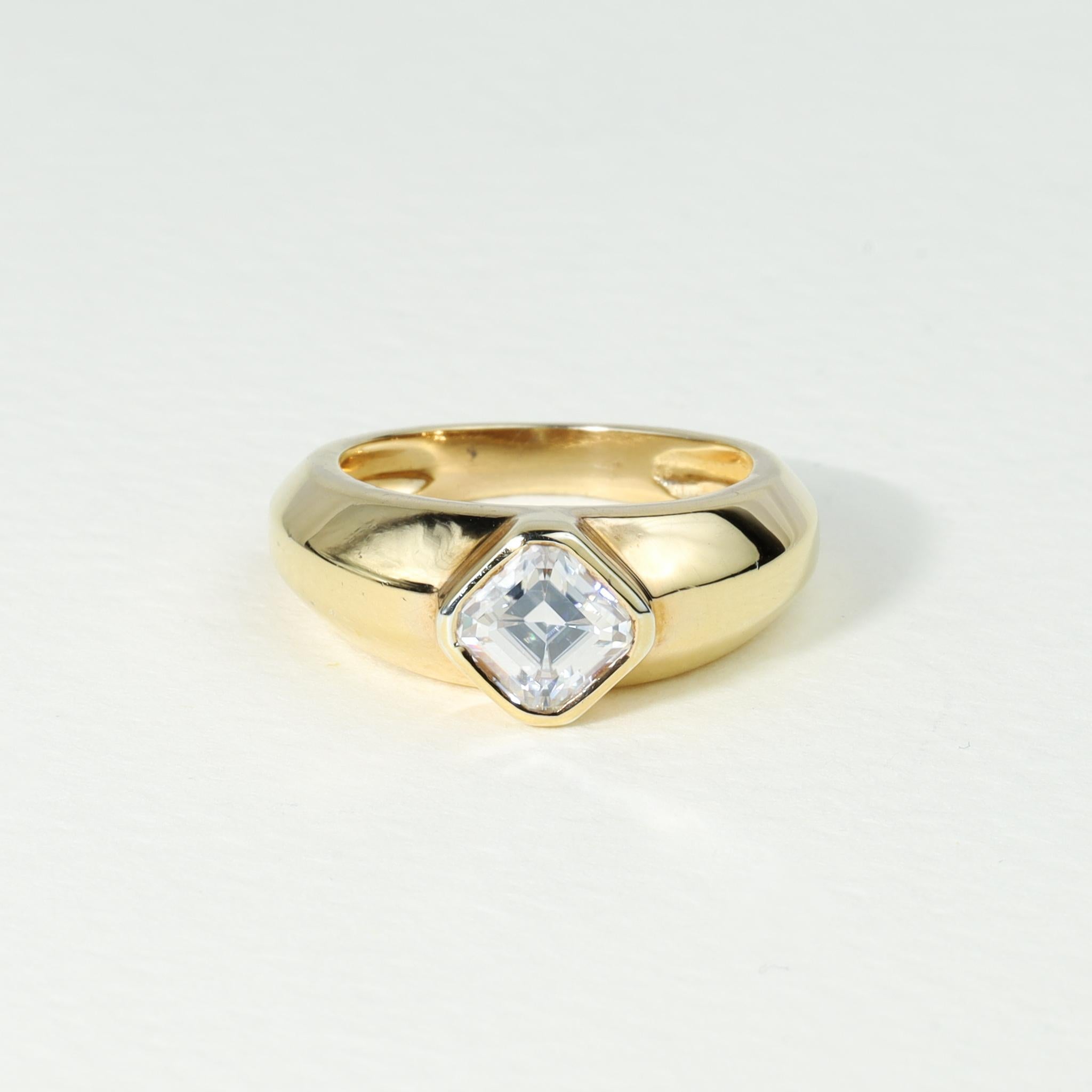 GIA Report Certified 1.5 Carat Asscher Cut Diamond in 18k Gold Signet Ring  For Sale 2