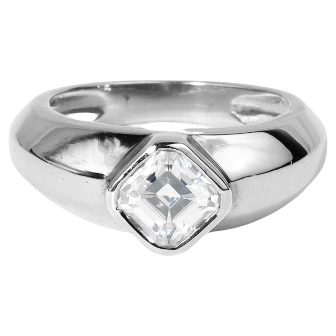 GIA Report Certified 1.5 Carat Asscher Cut Diamond in 18k Gold Signet Ring  For Sale