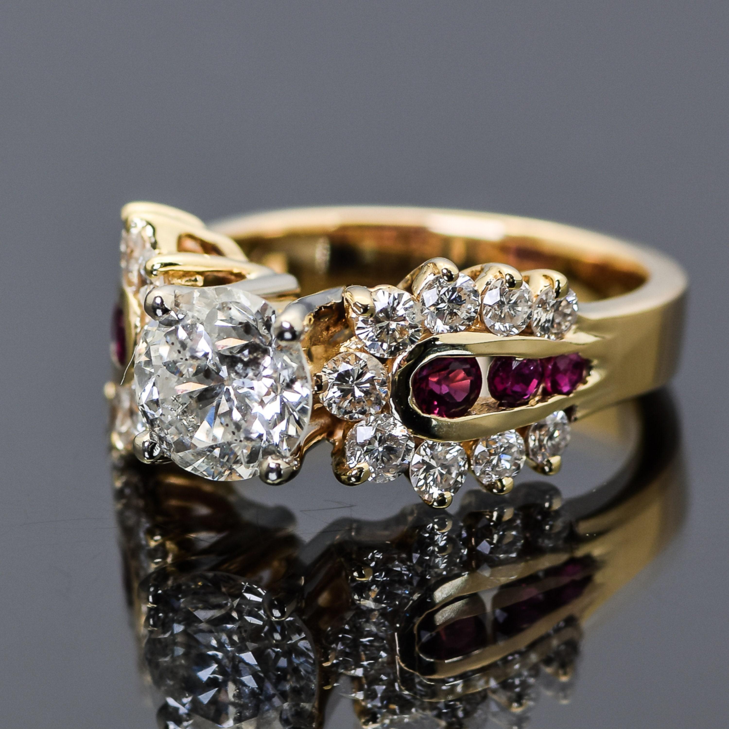 For Sale:  Certified 2.43 Carat Diamond Ruby Art Deco Style Engagement Ring in 18K Gold 2