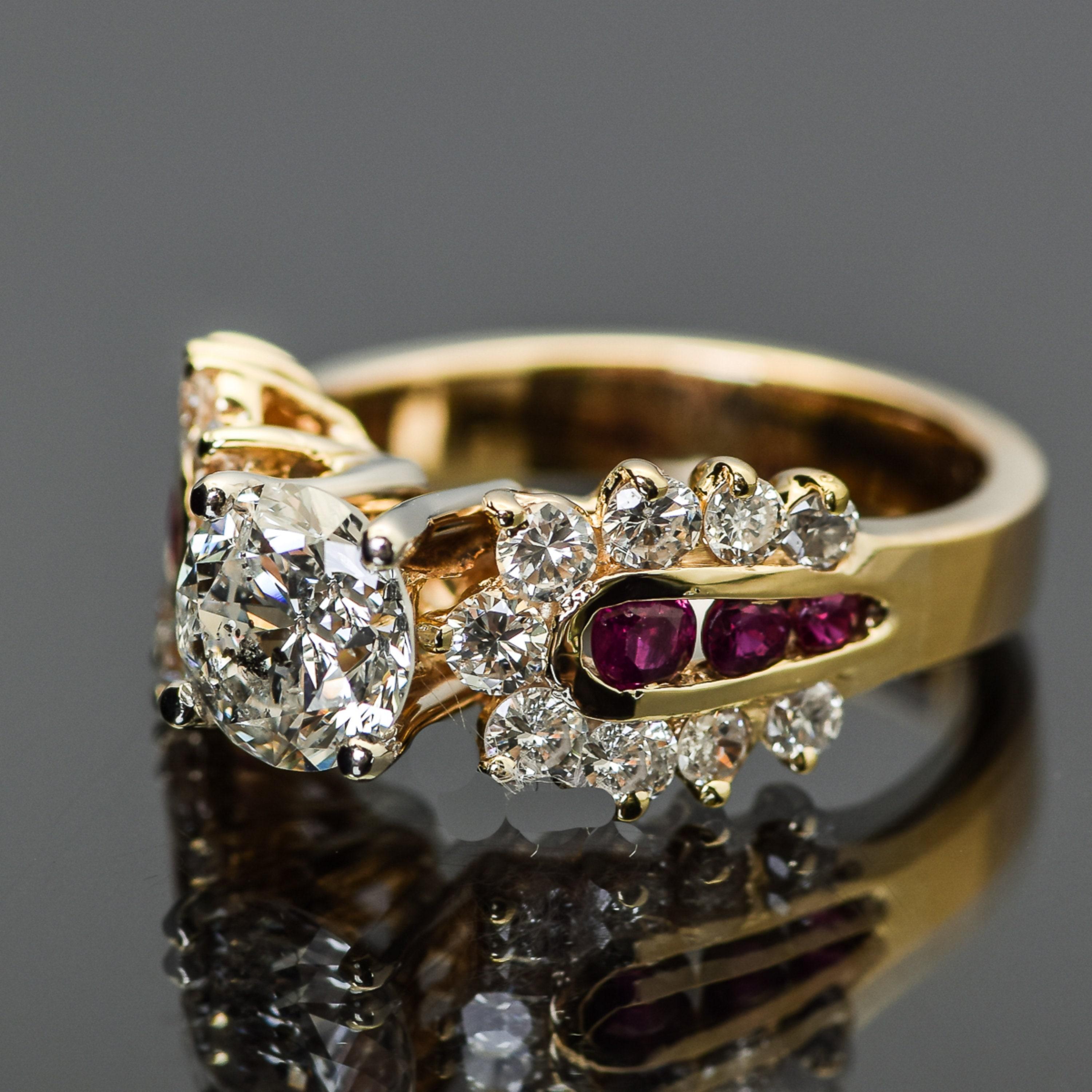 For Sale:  Certified 2.43 Carat Diamond Ruby Art Deco Style Engagement Ring in 18K Gold 6