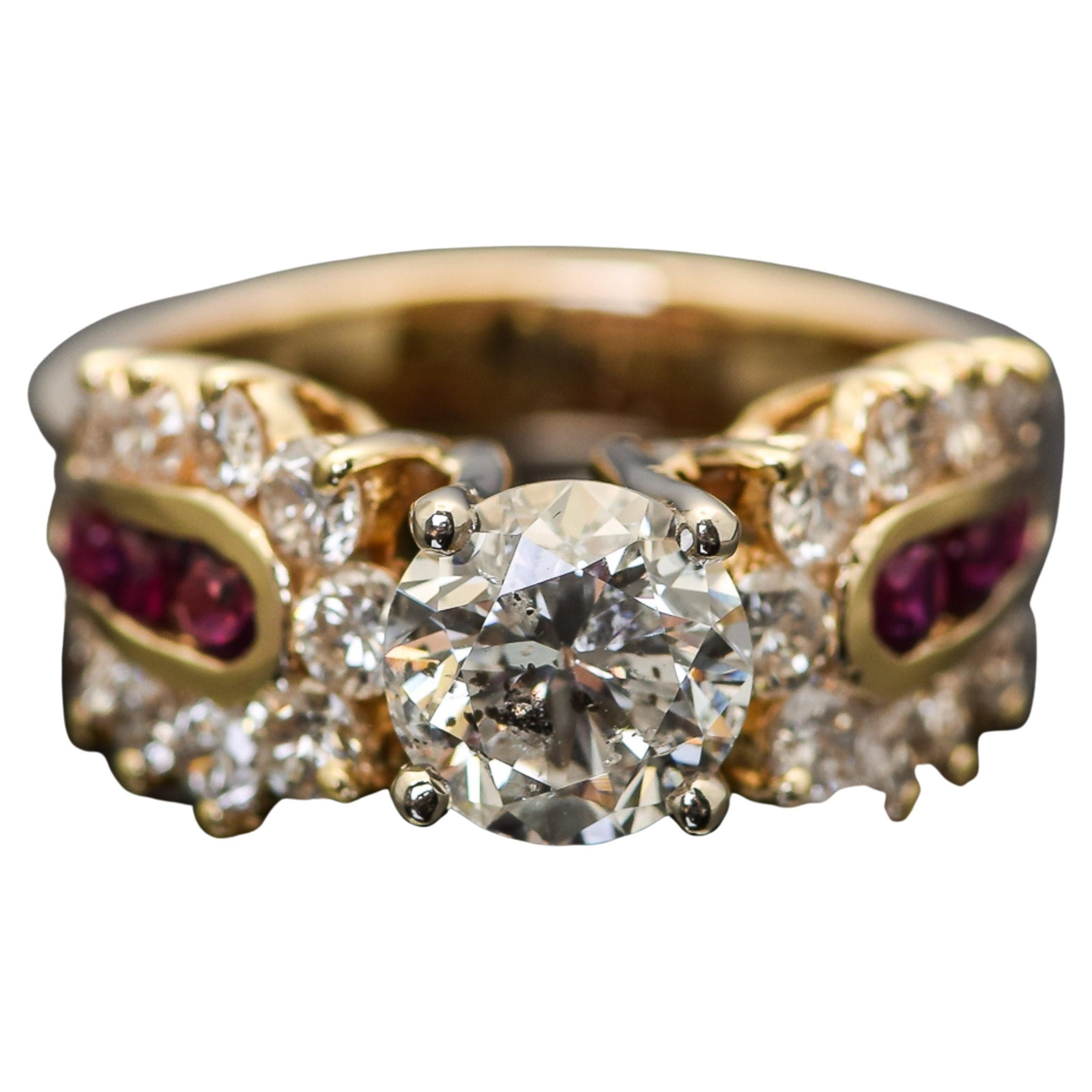 For Sale:  Certified 2.43 Carat Diamond Ruby Art Deco Style Engagement Ring in 18K Gold