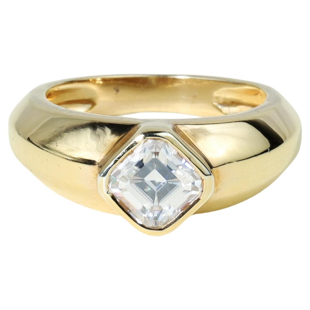 GIA Report Certified 1.5 Carat E VS Asscher Cut Diamond in 18k Gold Signet Ring  For Sale