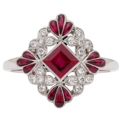 1.5 Carat Princess Cut Ruby Diamond Engagement Ring Art Deco Ruby Wedding Ring