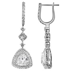 GIA Report Certified 1.5 Carats E VVS Diamond Trillion Cut Drop Dangle Earrings