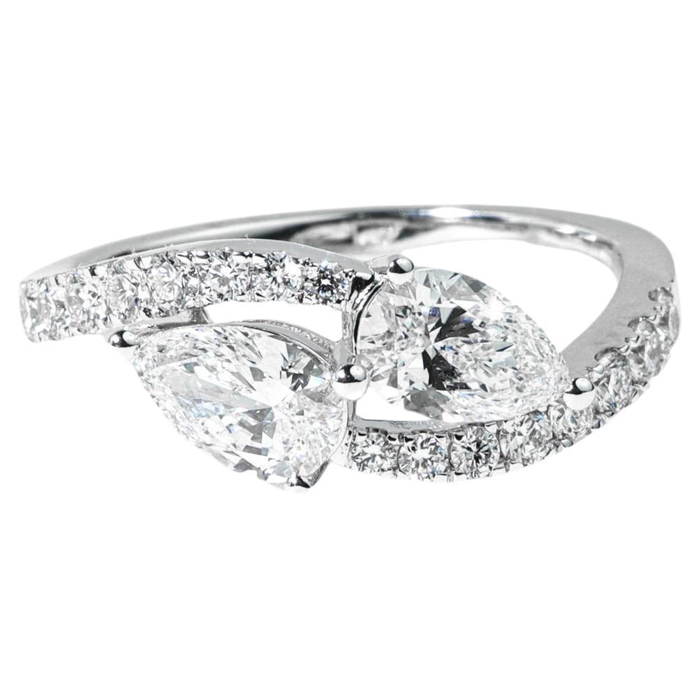 GIA Report Certified 1.5 ct Dual Pear Cut Diamond Toi Et Moi Engagement Ring For Sale