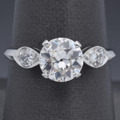 GIA Report Certified 1.58Ct Old Euro Cut Center Diamond Platinum Ring 1.92TCW