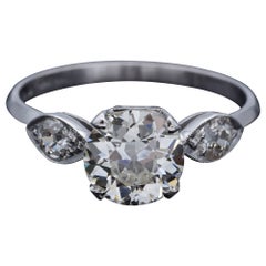 GIA Report Certified 1.58Ct Old Euro Cut Center Diamond Platinum Ring 1.92TCW