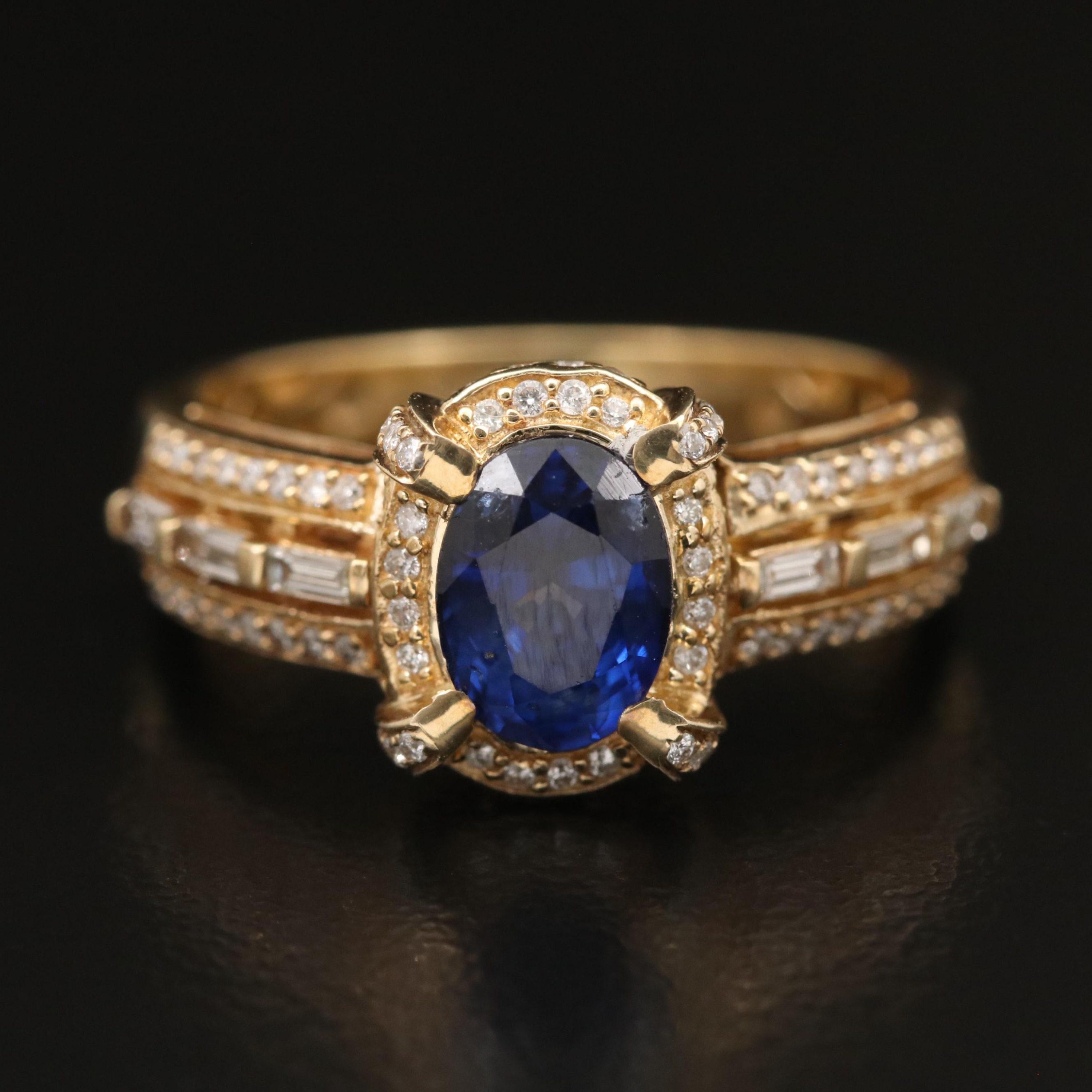 For Sale:  Art Deco 1.65 Carat Natural Sapphire and Diamond Yellow Gold Engagement Ring 6