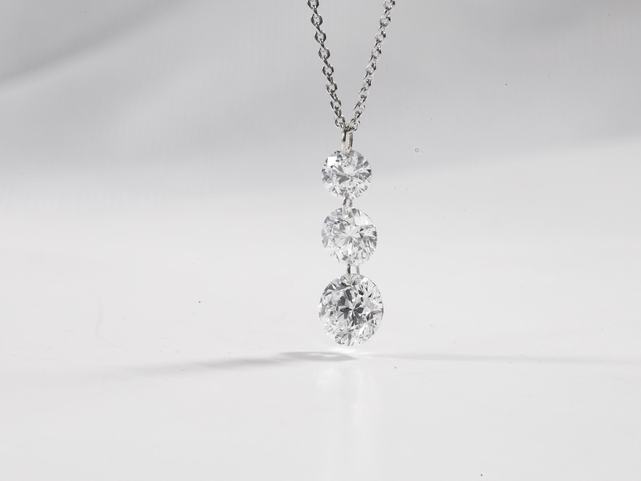 Art Deco GIA Report Certified 1.7 Carat E VVS1 Round Cut Diamond Drilled Pendant Necklace For Sale