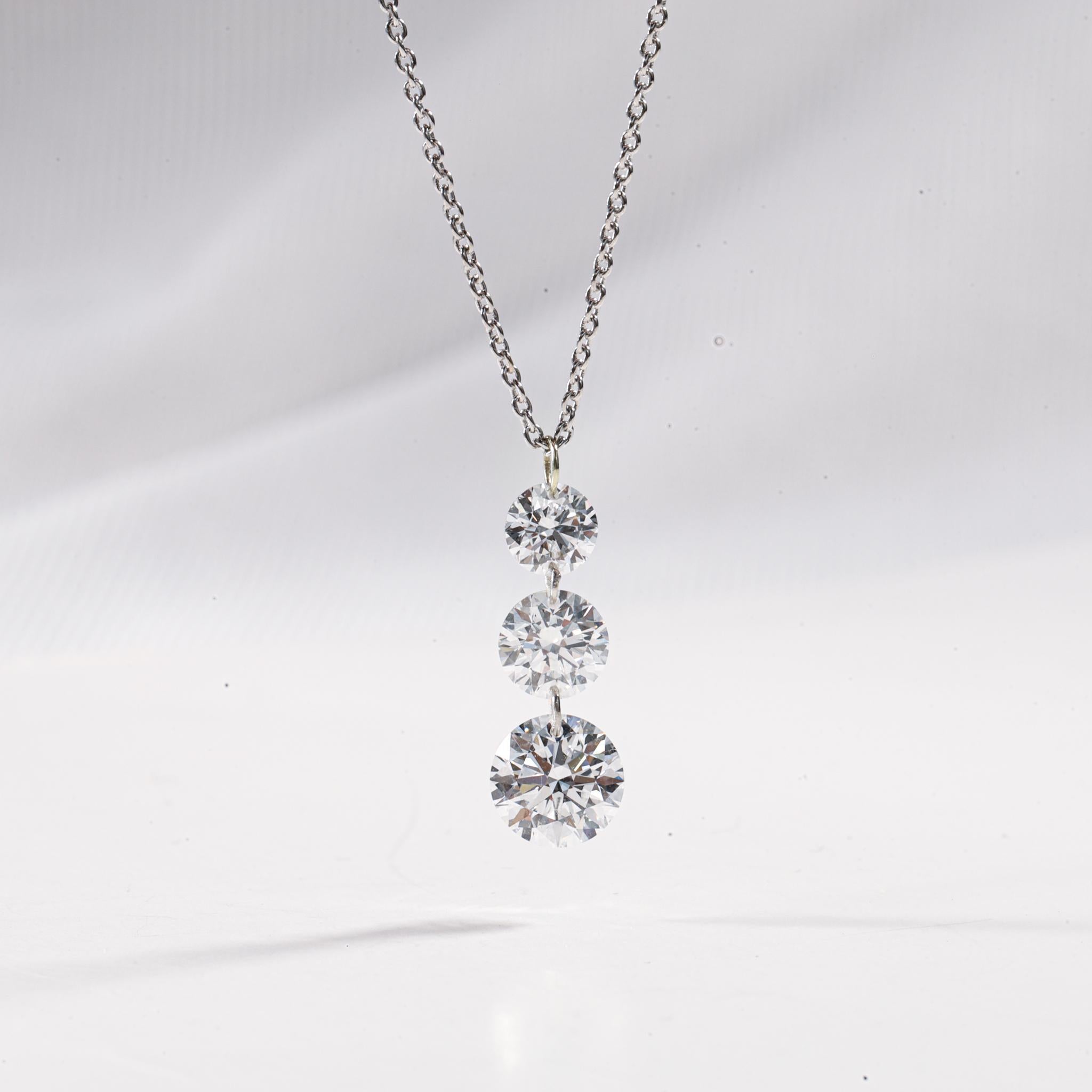 GIA Report Certified 1.7 Carat E VVS1 Round Cut Diamond Drilled Pendant Necklace In New Condition For Sale In Jaipur, RJ