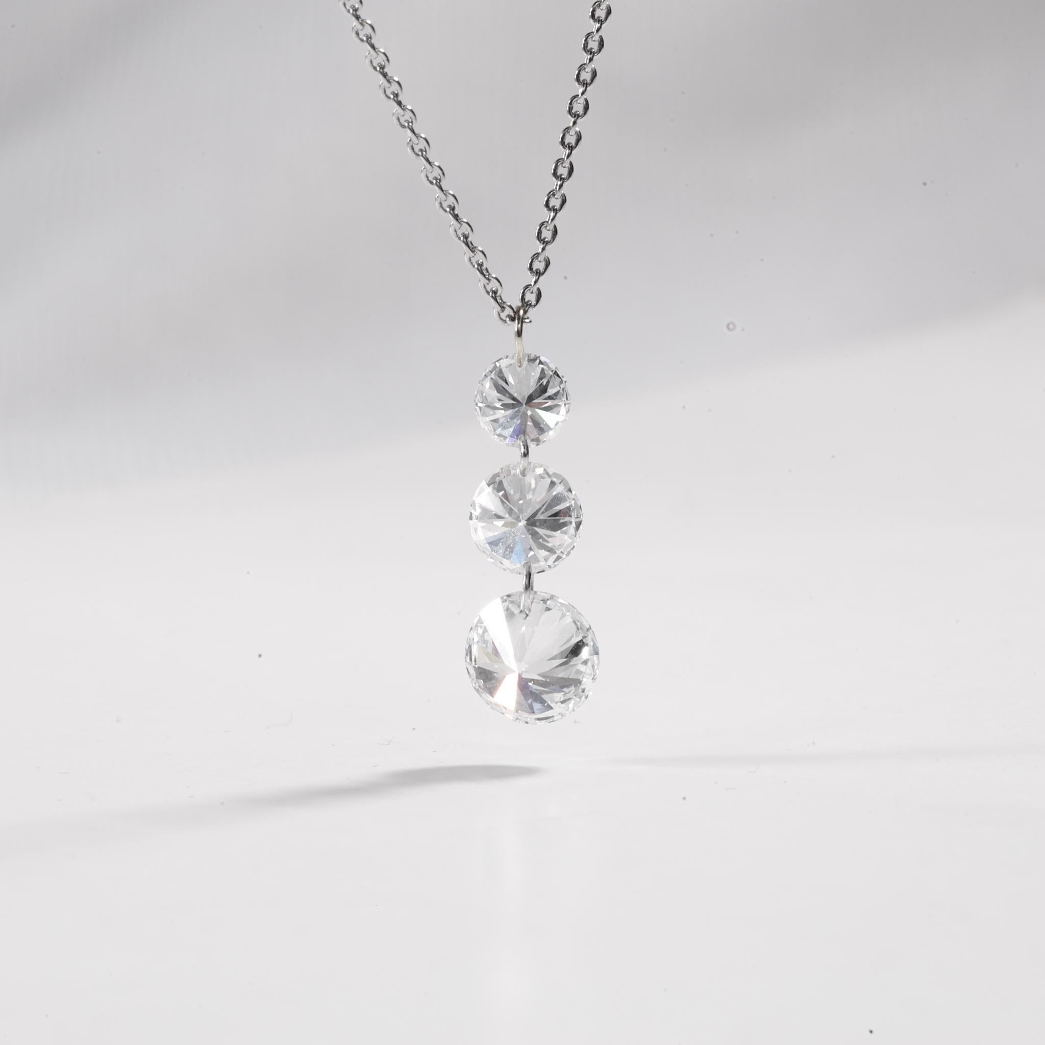 Women's GIA Report Certified 1.7 Carat E VVS1 Round Cut Diamond Drilled Pendant Necklace For Sale