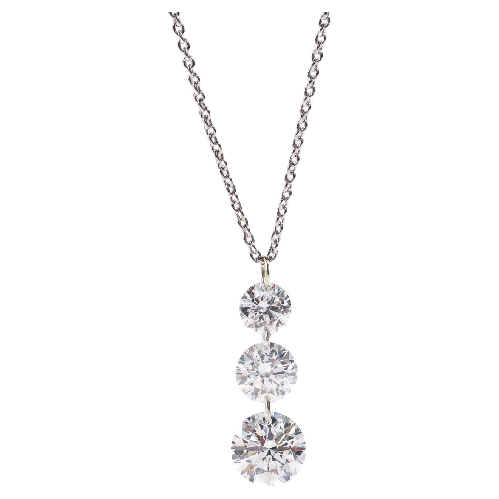 GIA Report Certified 1.7 Carat E VVS1 Round Cut Diamond Drilled Pendant Necklace For Sale